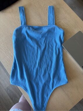 American Eagle Bright Blue Ribbed Square-Neck Bodysuit